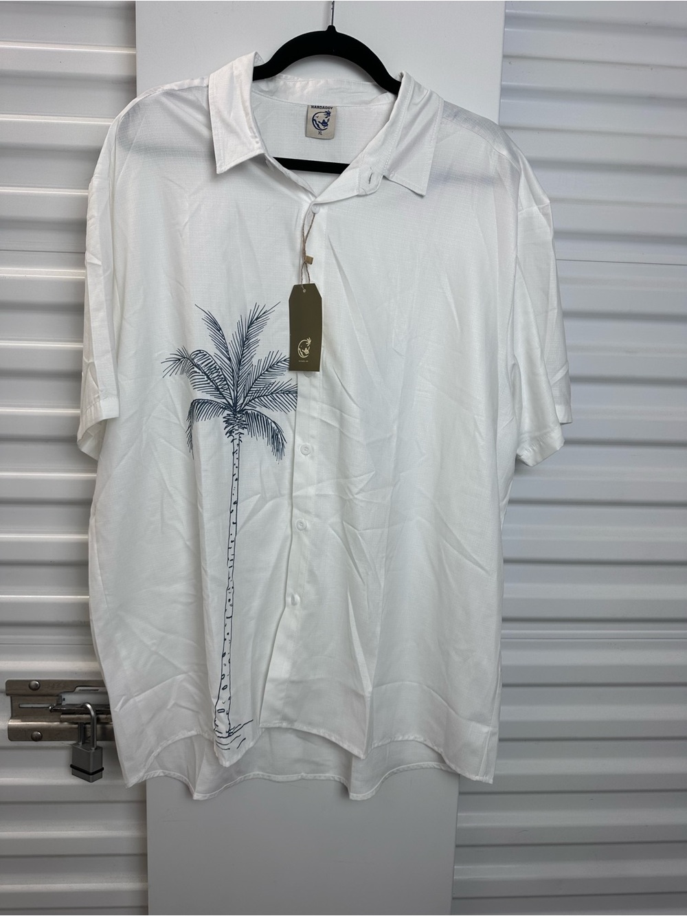 Hardaddy Men's White Short-Sleeve Palm-Print Button Shirt
